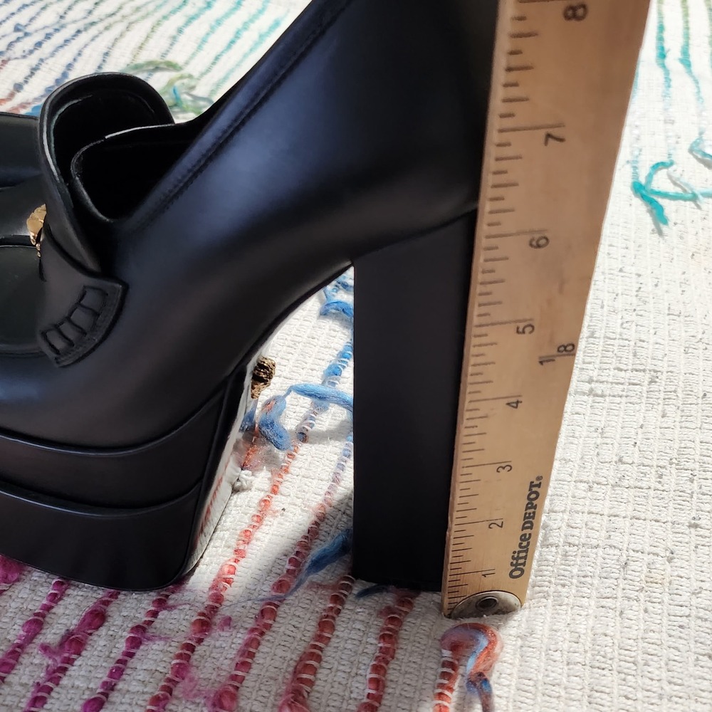 Versace Black Leather Medusa Head Double Platform Block Heel Loafers Size 38 - Picture 8 of 9